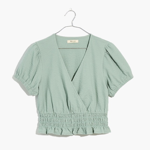 Madewell Tops - Madewell V-Neck Smocked Waist Seersucker Cropped Top Size Large